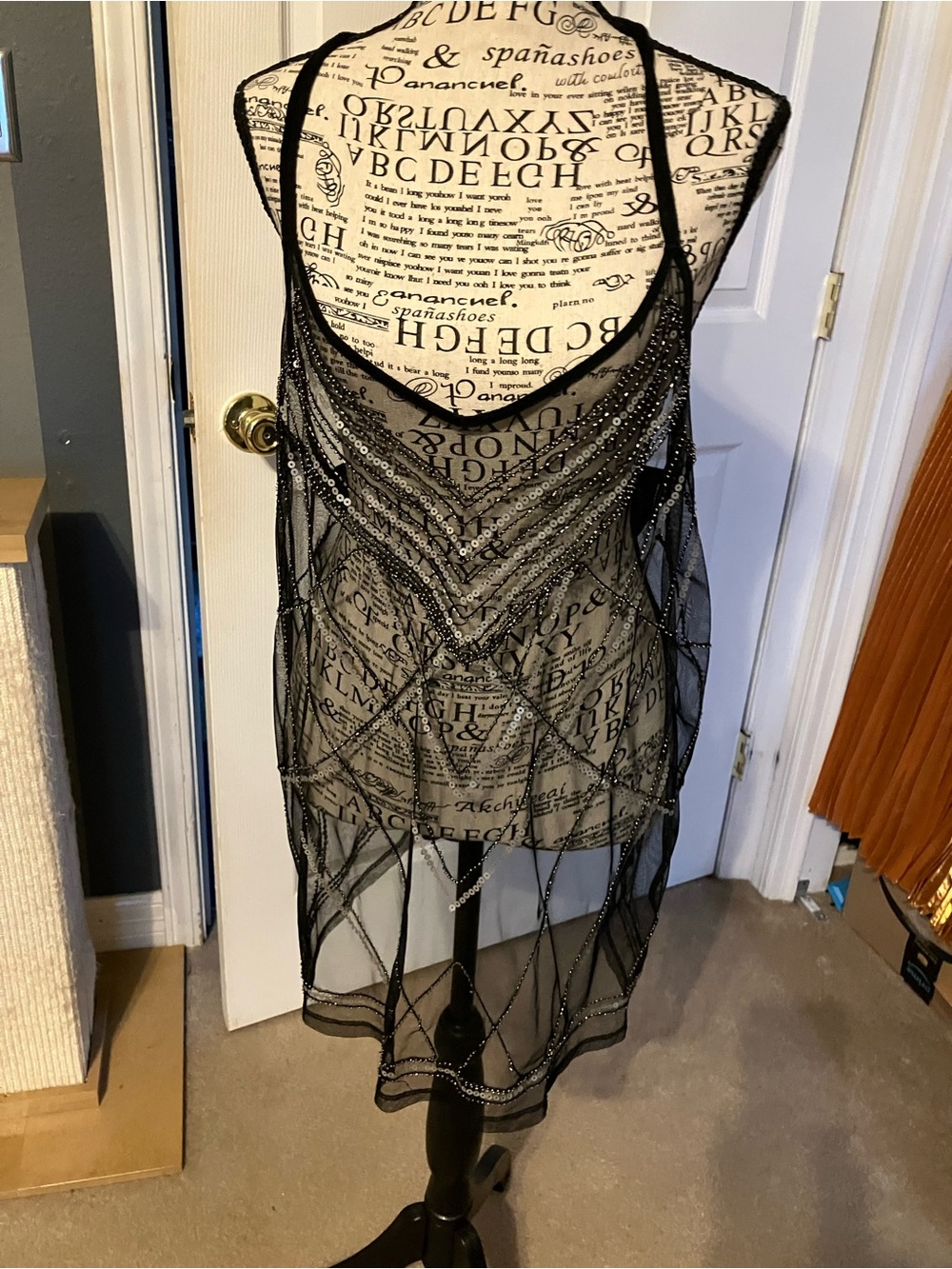 Sheer Black Beaded Flapper-Style Overlay